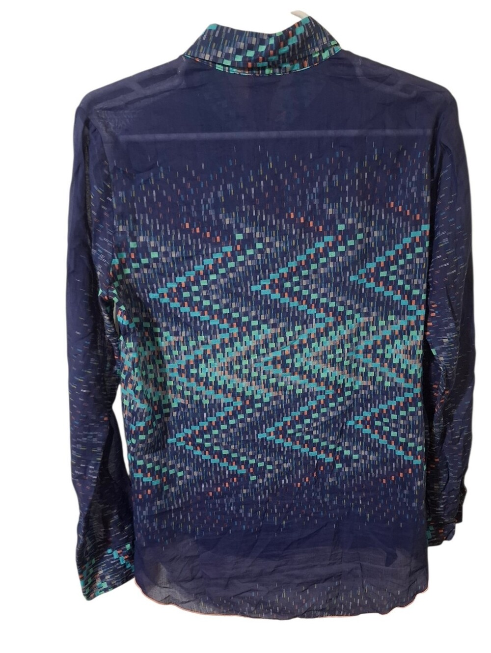3J Workshop/ Johnny Was (XS) Navy & Teal Geometric Shirt - Picture 2 of 4